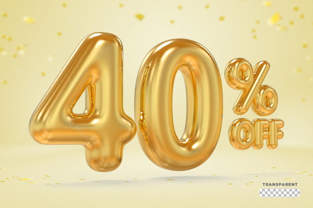 Elemento 3D 40% Off Dourado Para Composição PSD