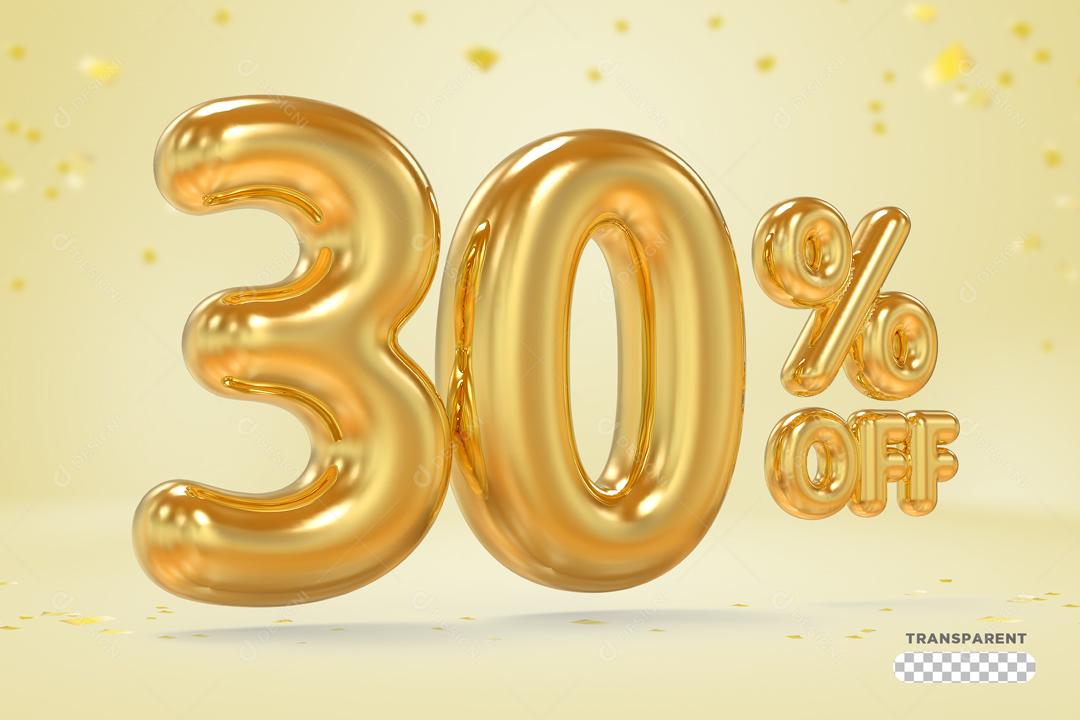 Elemento 3D 30% Off Dourado Para Composição PSD