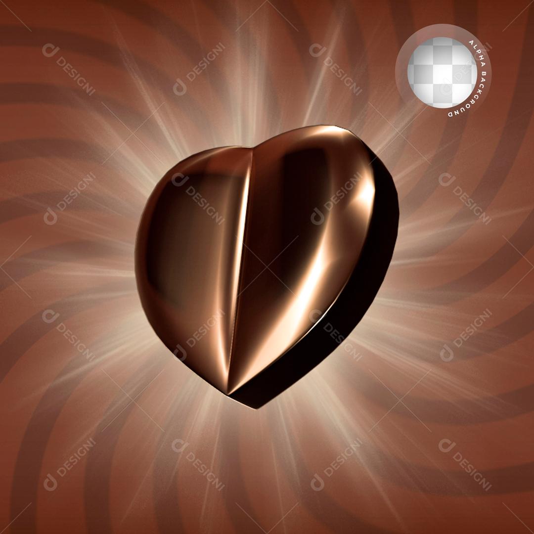 Elemento 3D Para Composição Coração De Chocolate Amargo PSD Editável