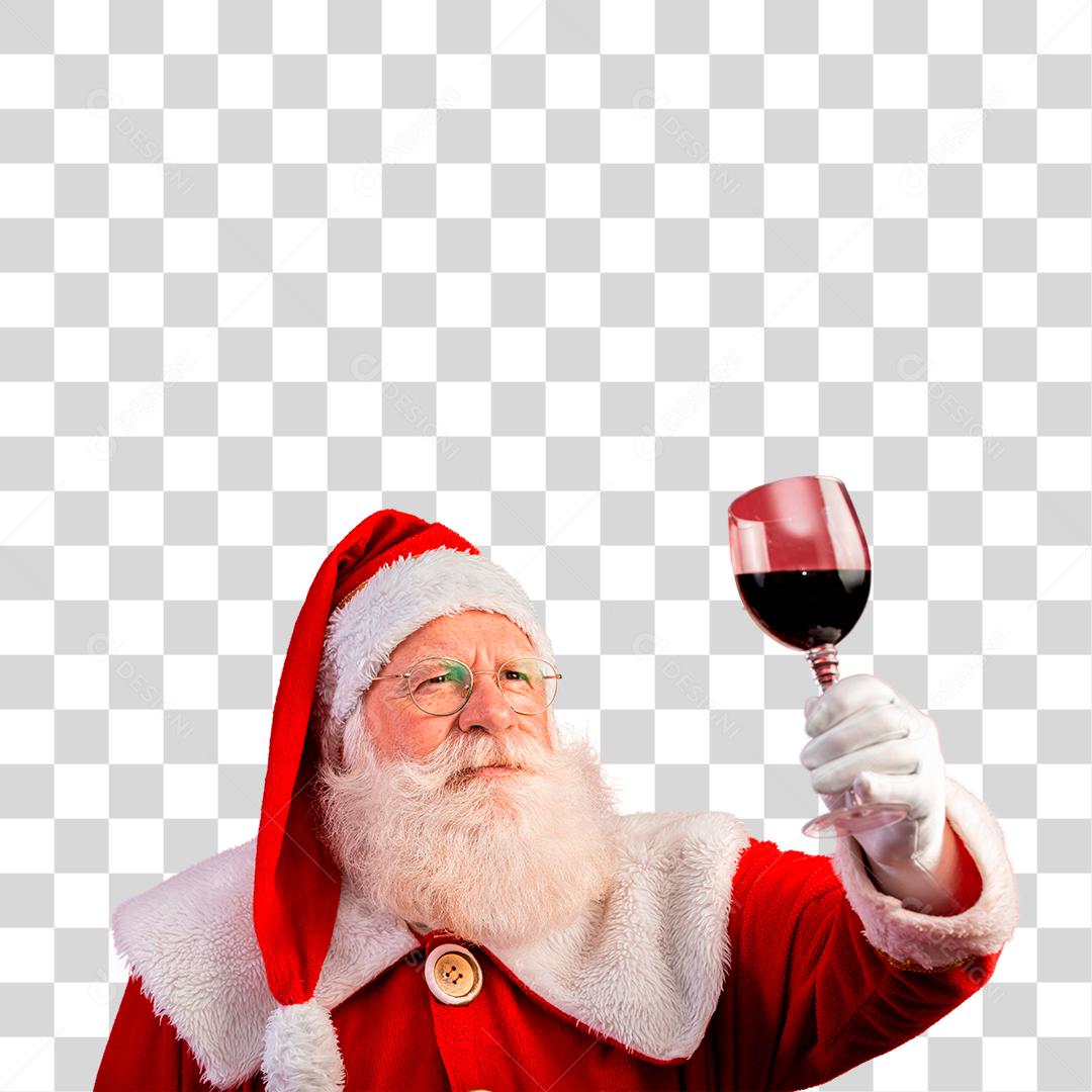 Papai Noel segurando taca de vinho PNG Transparente