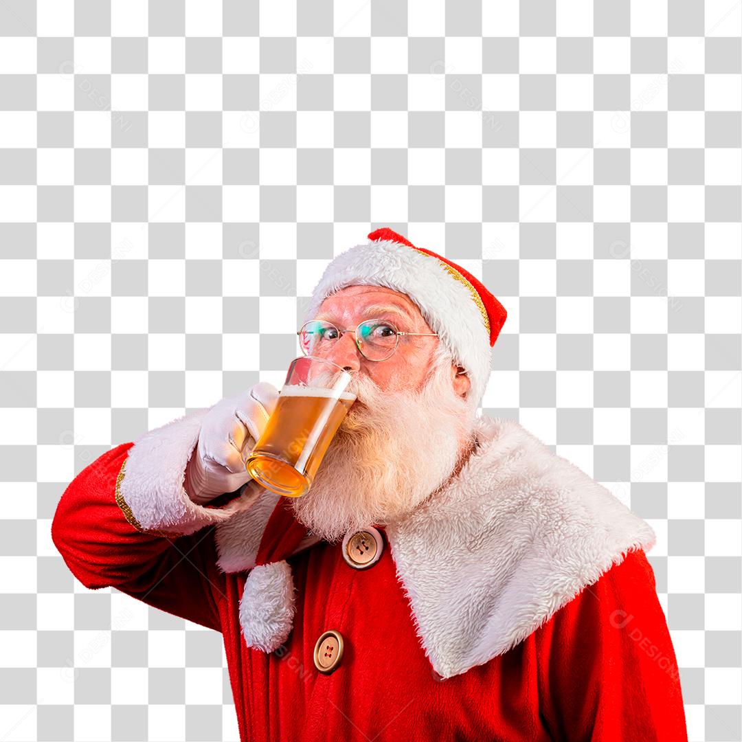 Papai Noel tomando cerveja PNG Transparente