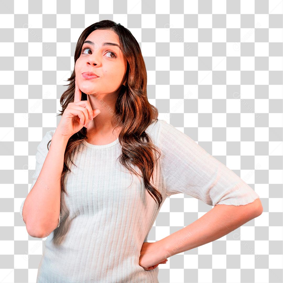 Mulher latina bonita com expressão de duvida PNG Transparente