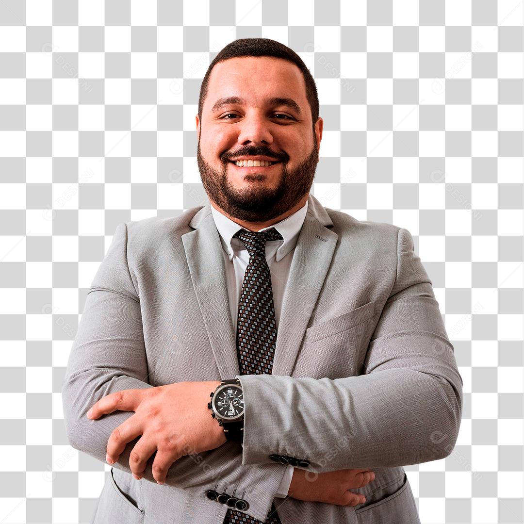 Jovem rapaz empresário sorrindo trajado de terno cinza PNG Transparente