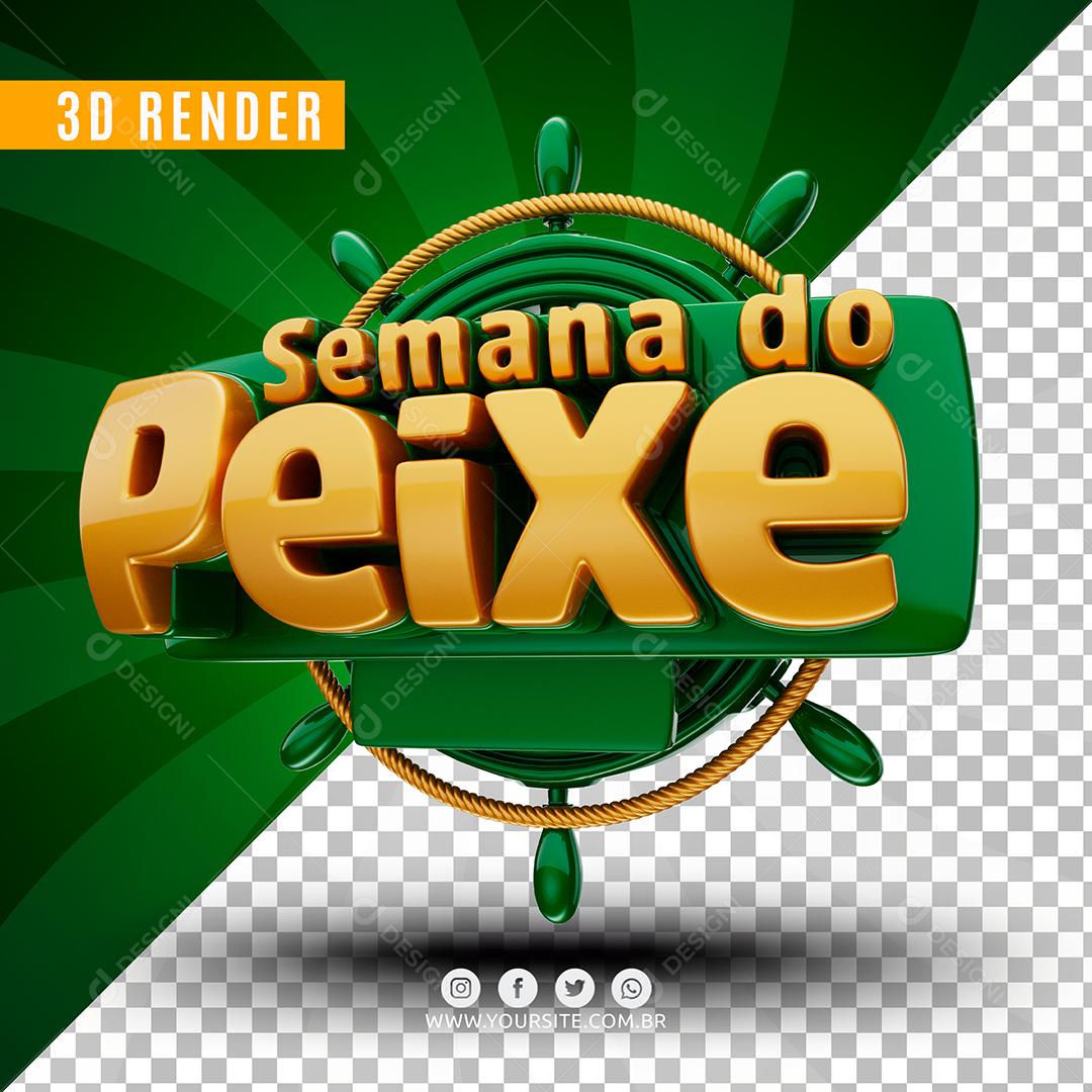 Selo 3D Semana do Peixe Verde Para Composição PSD