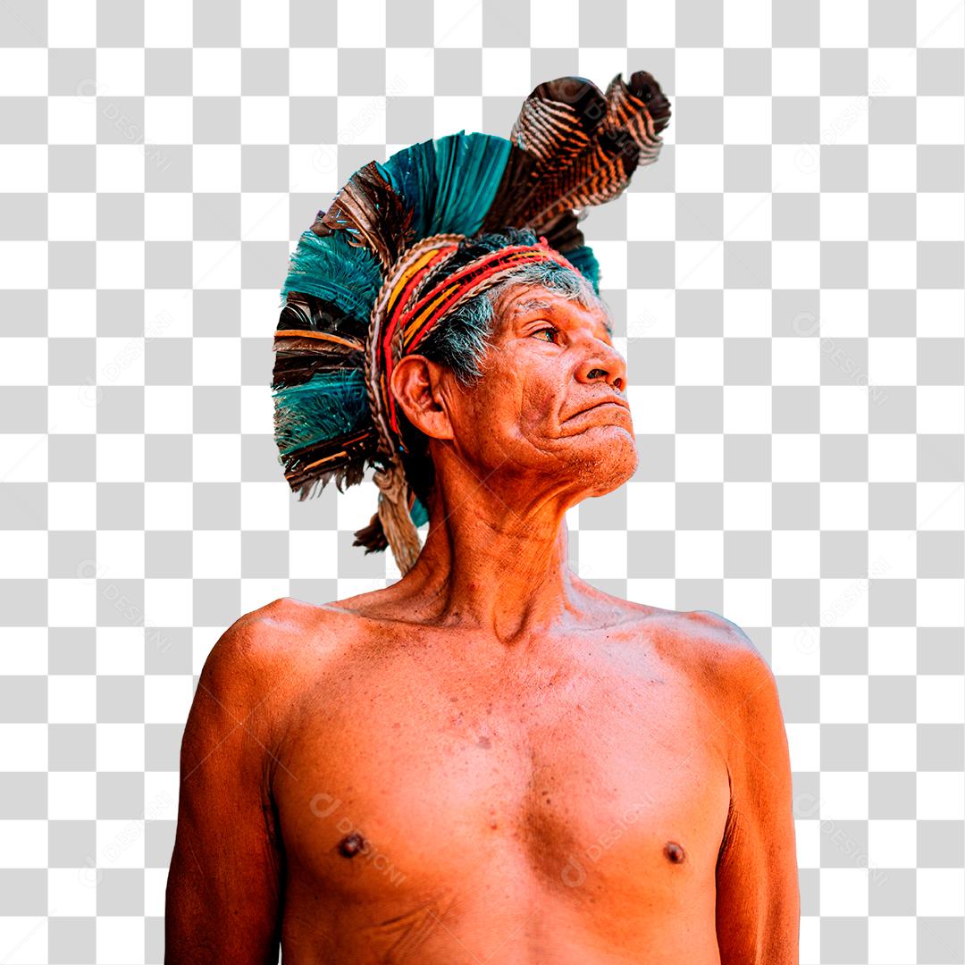 Índio da tribo Pataxó  com cocar de penas PNG Transparente