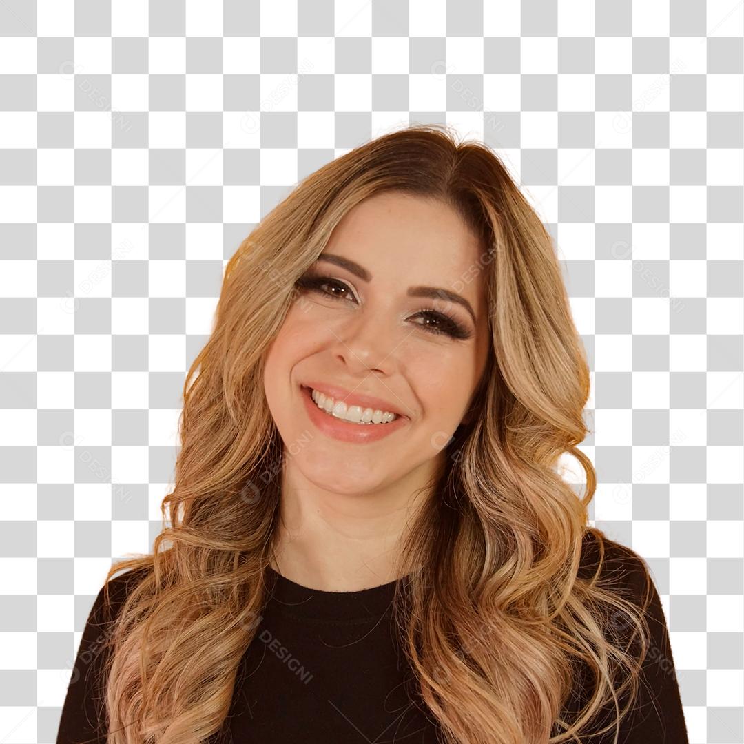 Jovem mulher loira sorrindo feliz PNG Transparente