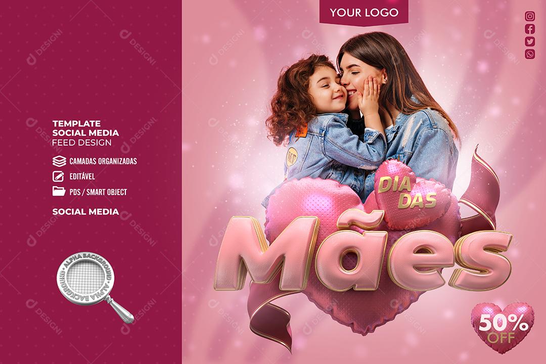Social Media Dia das Mães 50% de Desconto PSD Editável
