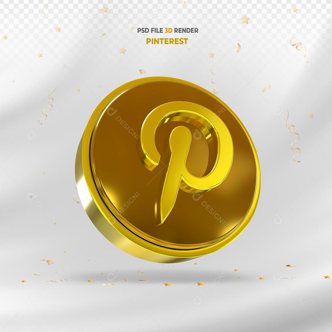 Pinterest 3D Dourado Elemento Para Composição PSD