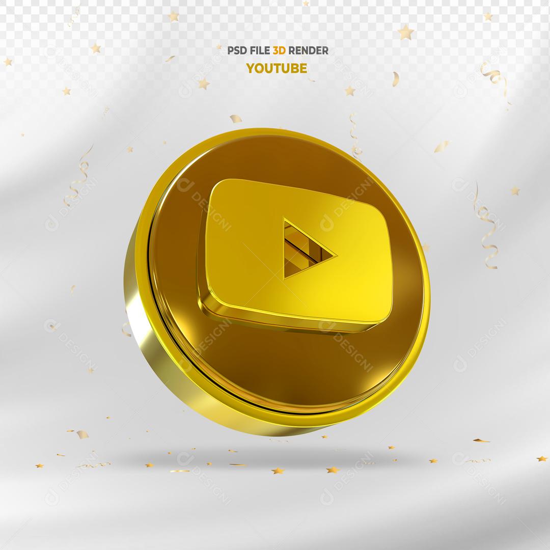 Youtube 3D Dourado Elemento Para Composição PSD