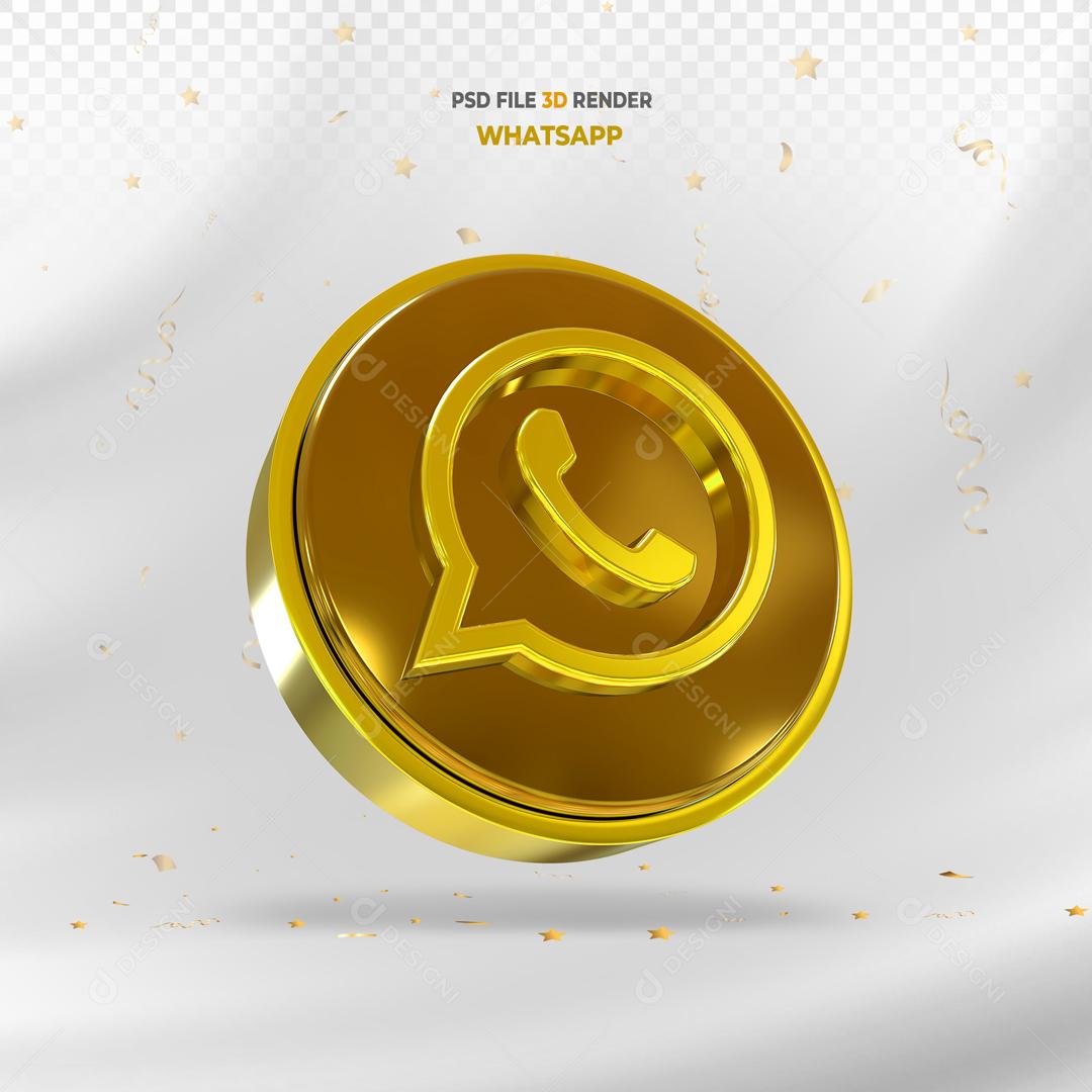 Whatsapp 3D Dourado Elemento Para Composição PSD