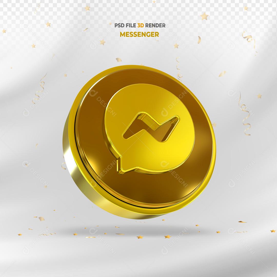 Messenger 3D Dourado Elemento Para Composição PSD