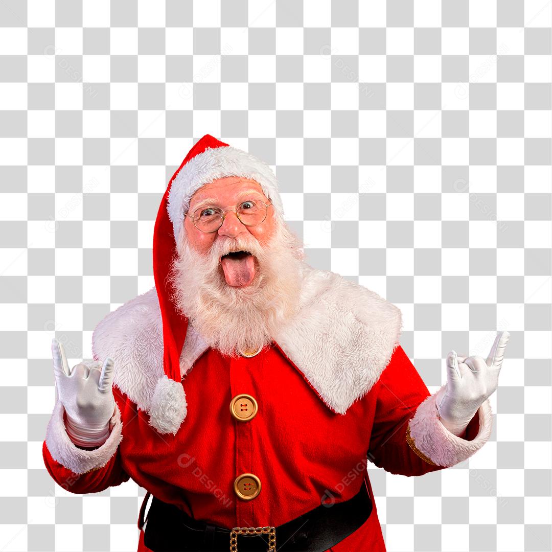 Santa Claus making rock n roll sign with hands PNG Transparent