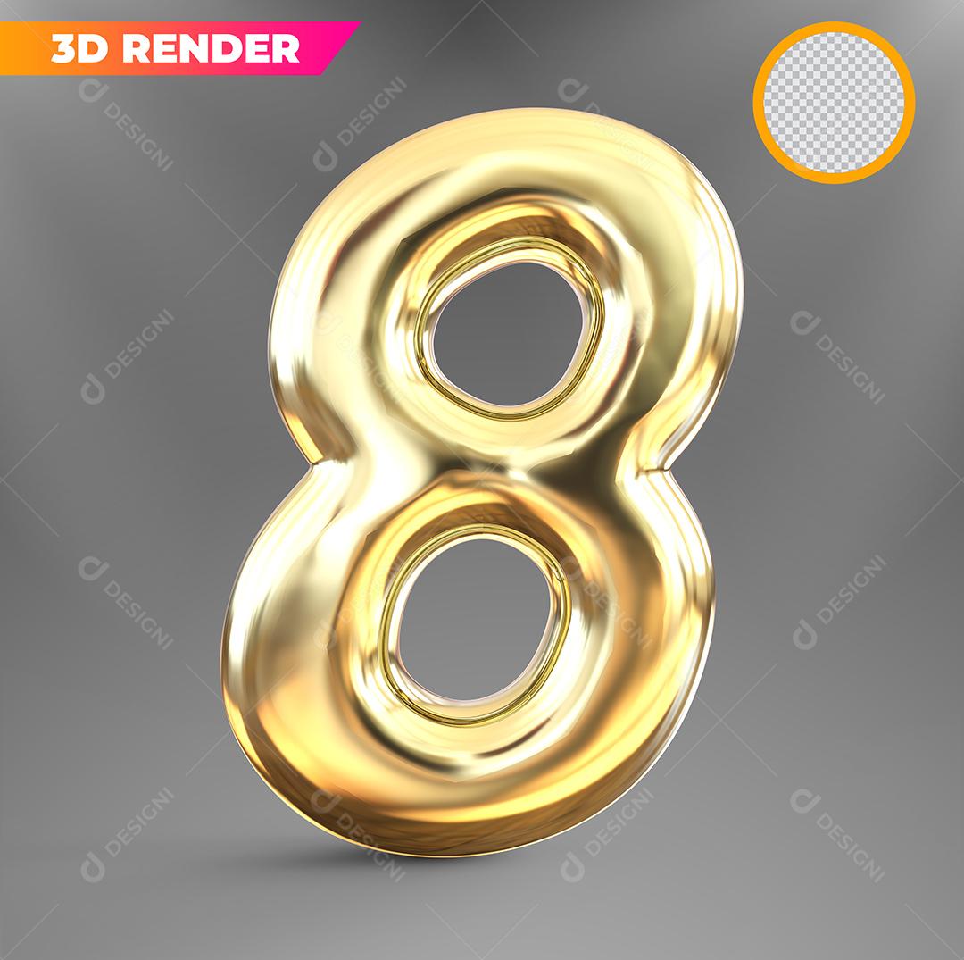 Número 8 3D Dourado Para Composição PSD