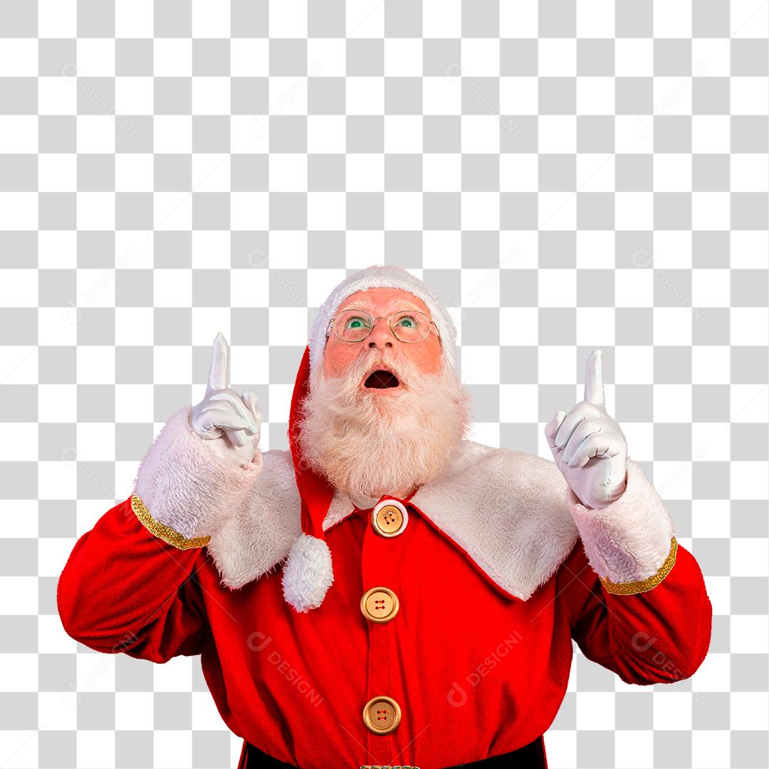 Papai Noel Olhando e apontando para cima PNG Transparente