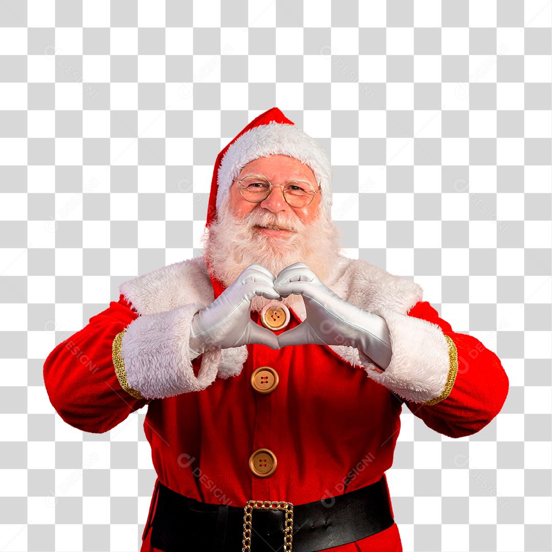 Papai Noel fazendo sinal de coração com as mãos PNG Transparente