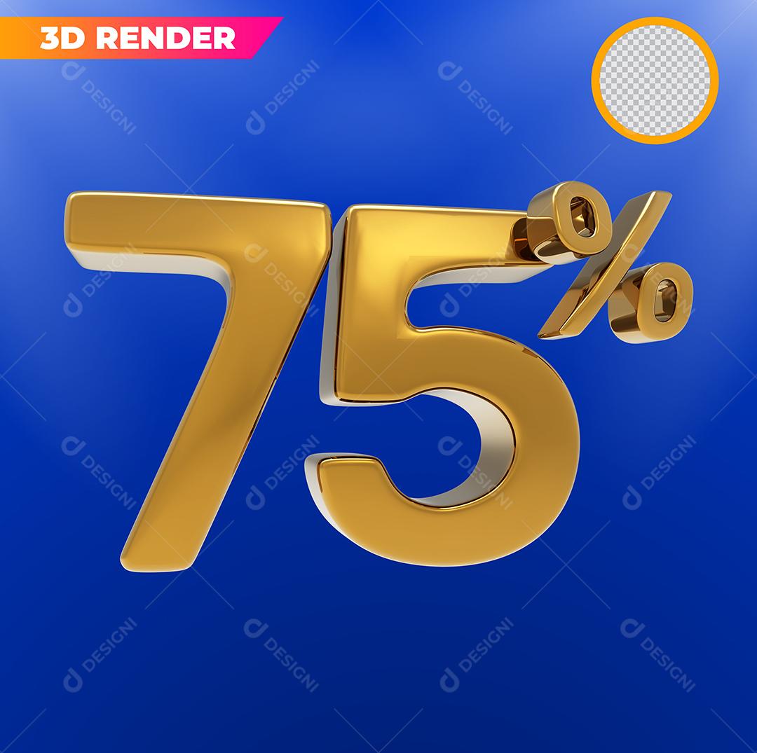 Número 3D 75% Dourado Para Composição PSD