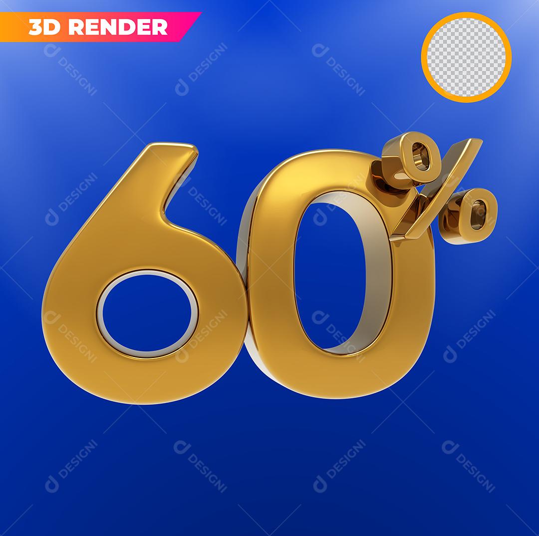 Número 3D 60% Dourado Para Composição PSD