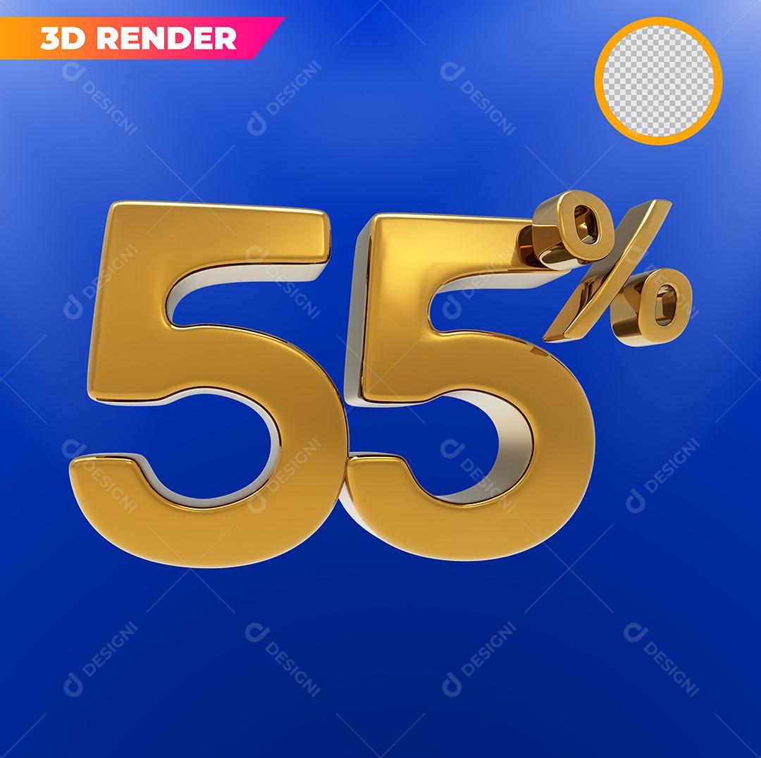Número 3D 55% Dourado Para Composição PSD
