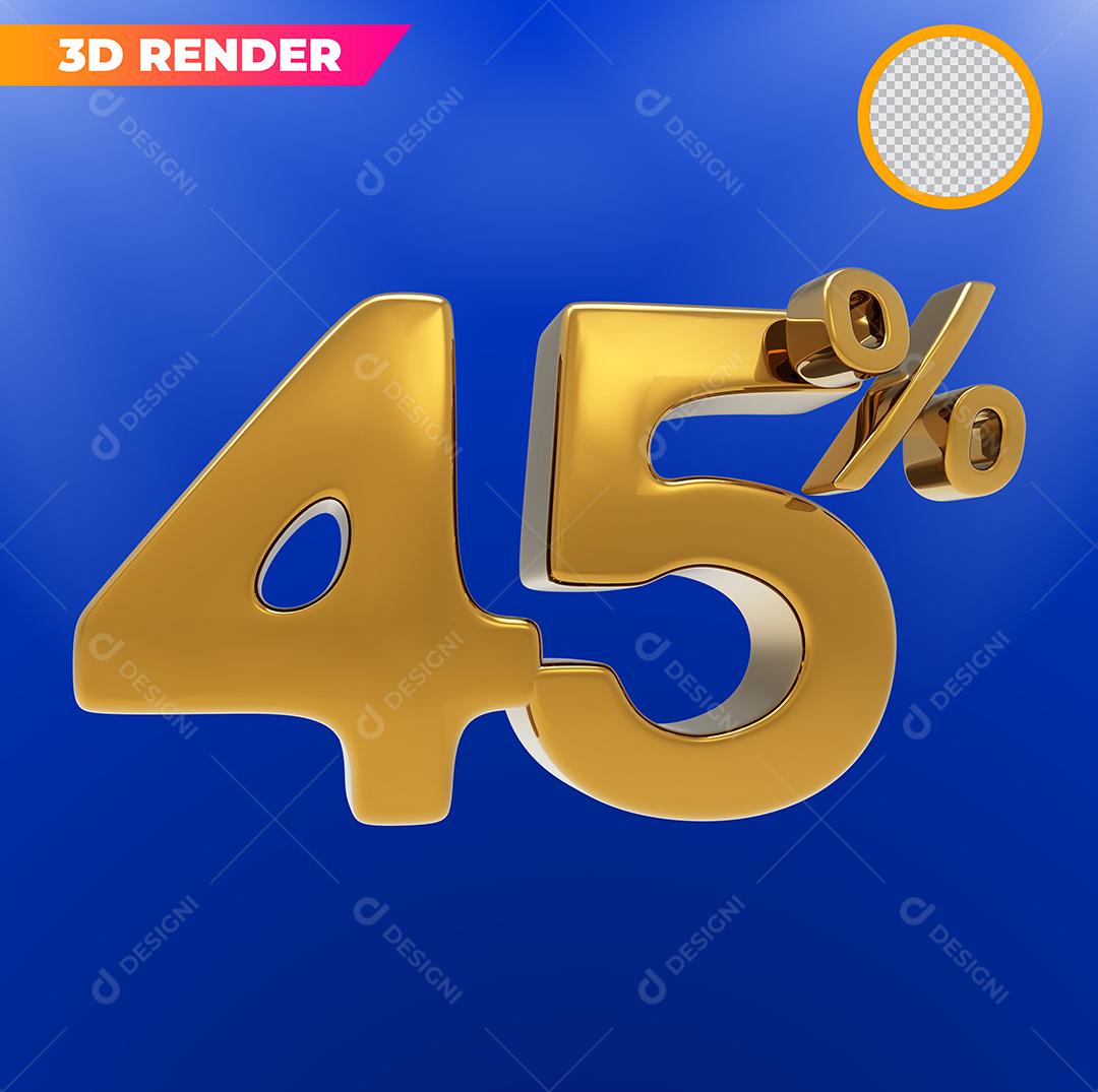 Número 3D 45% Dourado Para Composição PSD