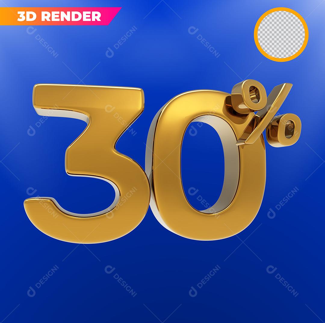 Número 3D 30% Dourado Para Composição PSD