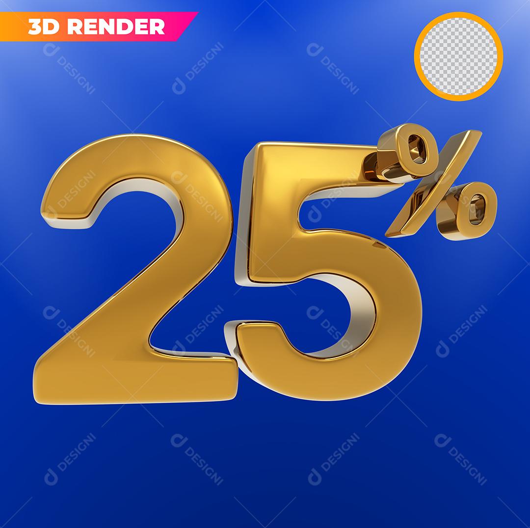 Número 3D 25% Dourado Para Composição PSD