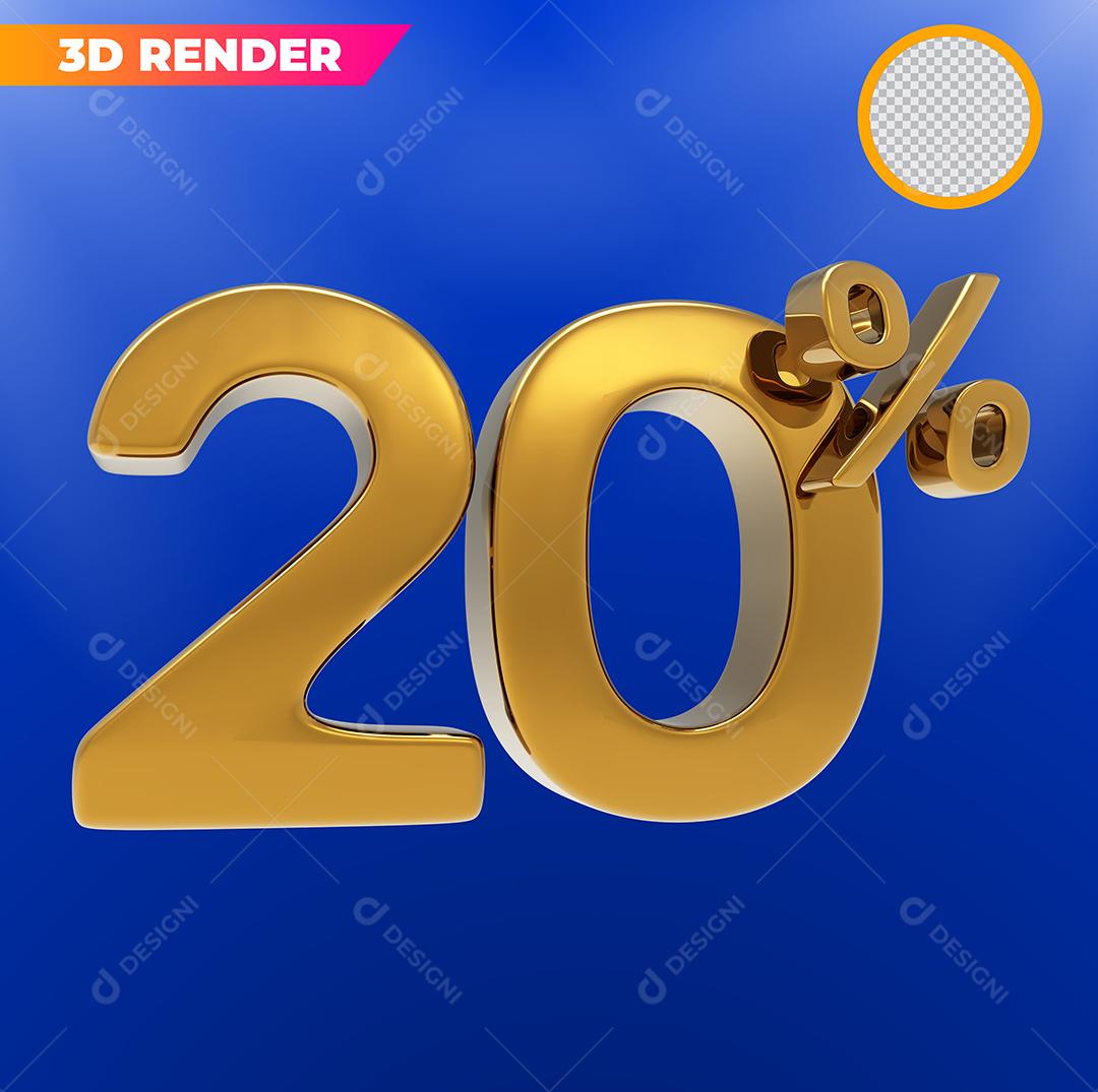 Número 3D 20% Dourado Para Composição PSD