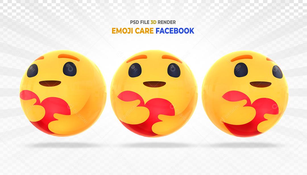 Botão de Emoji Reação Feliz E Abraçando O Coração Elemento 3D Para Composição PSD