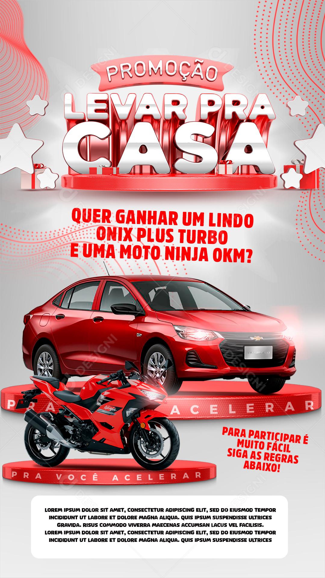 Promoção Levar Pra Casa Sorteio De Uma Moto e Um Carro Concorra Agora Social Media PSD Editável