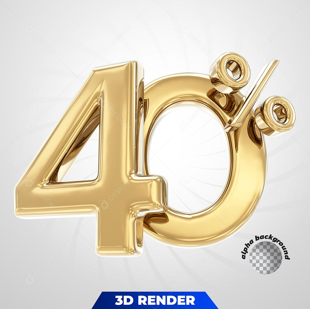 Número 3D 40% Dourado Para Composição PSD