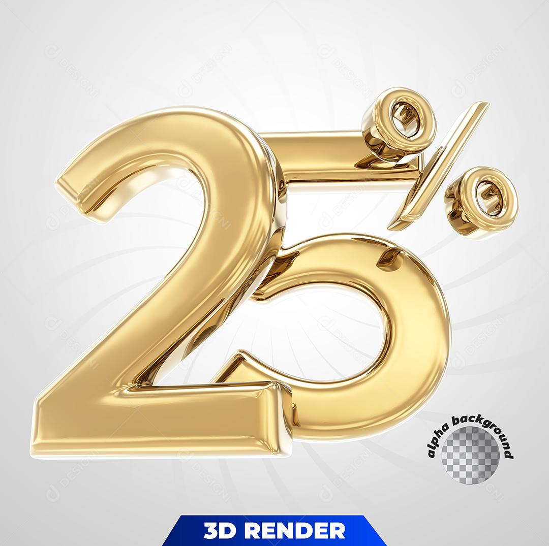 Número 3D 25% Dourado Para Composição PSD