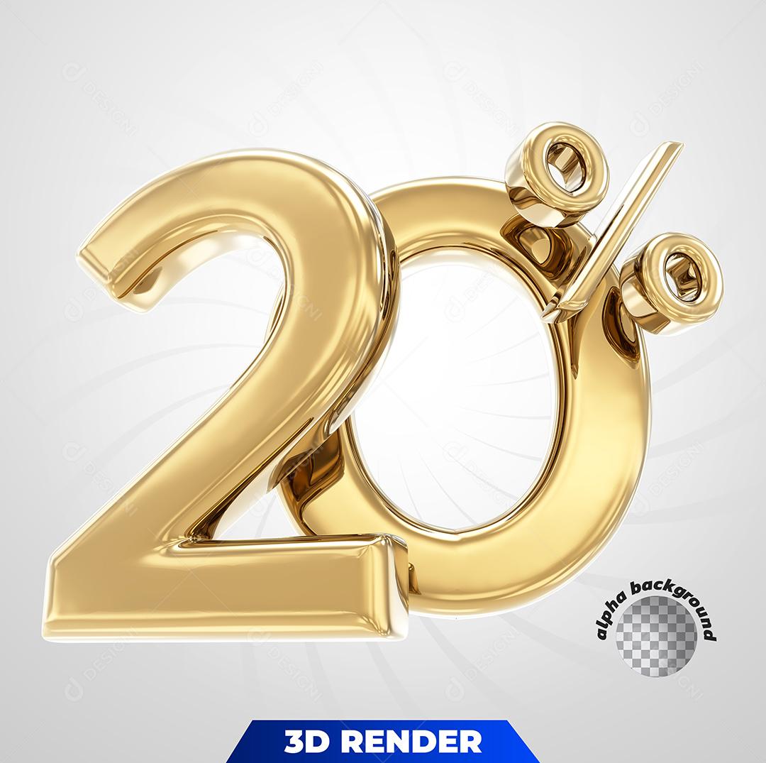 Número 3D 20% Dourado Para Composição PSD