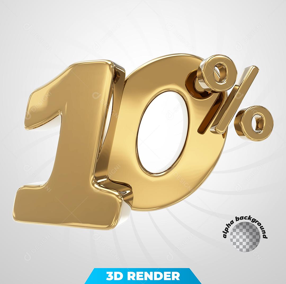 Número 3D 10% Dourado Para Composição PSD