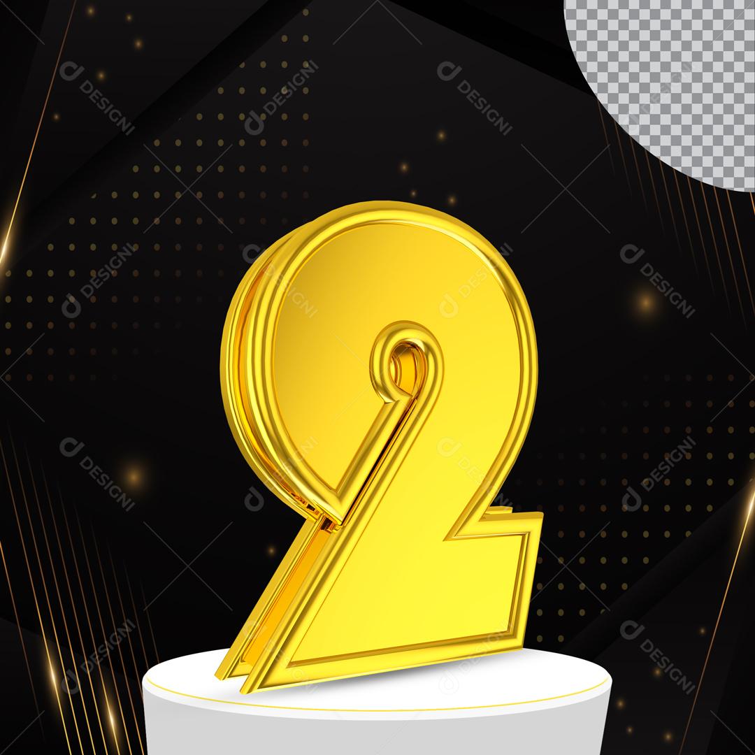 Número 2 Amarelo  3D Para Composição PSD Editável
