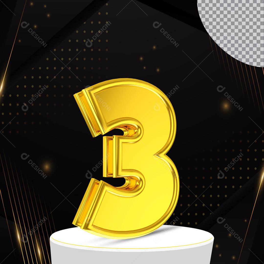 Número 3 Amarelo  3D Para Composição PSD Editável
