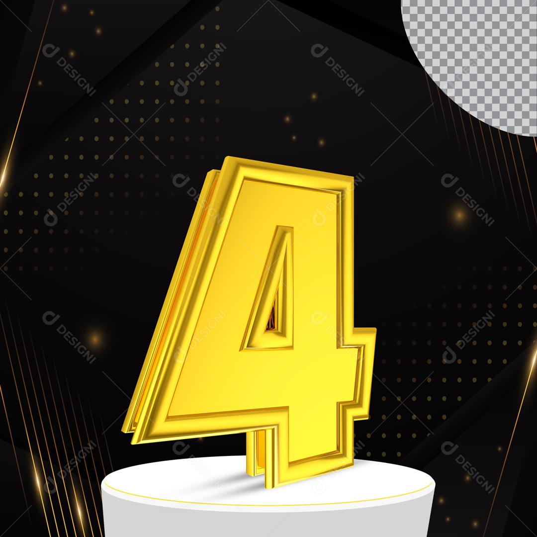 Número 4 Amarelo  3D Para Composição PSD Editável