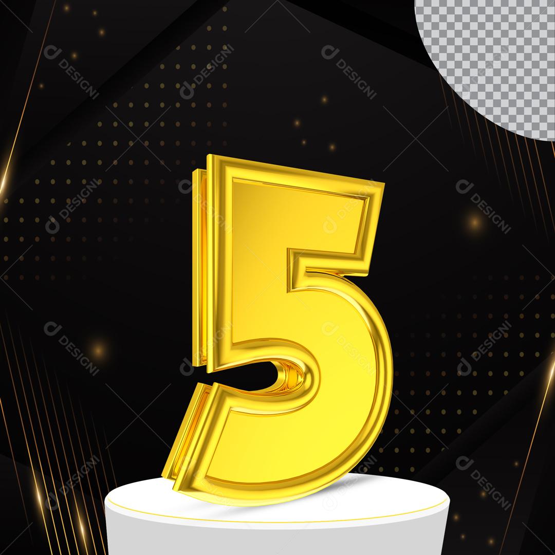 Número 5 Amarelo  3D Para Composição PSD Editável