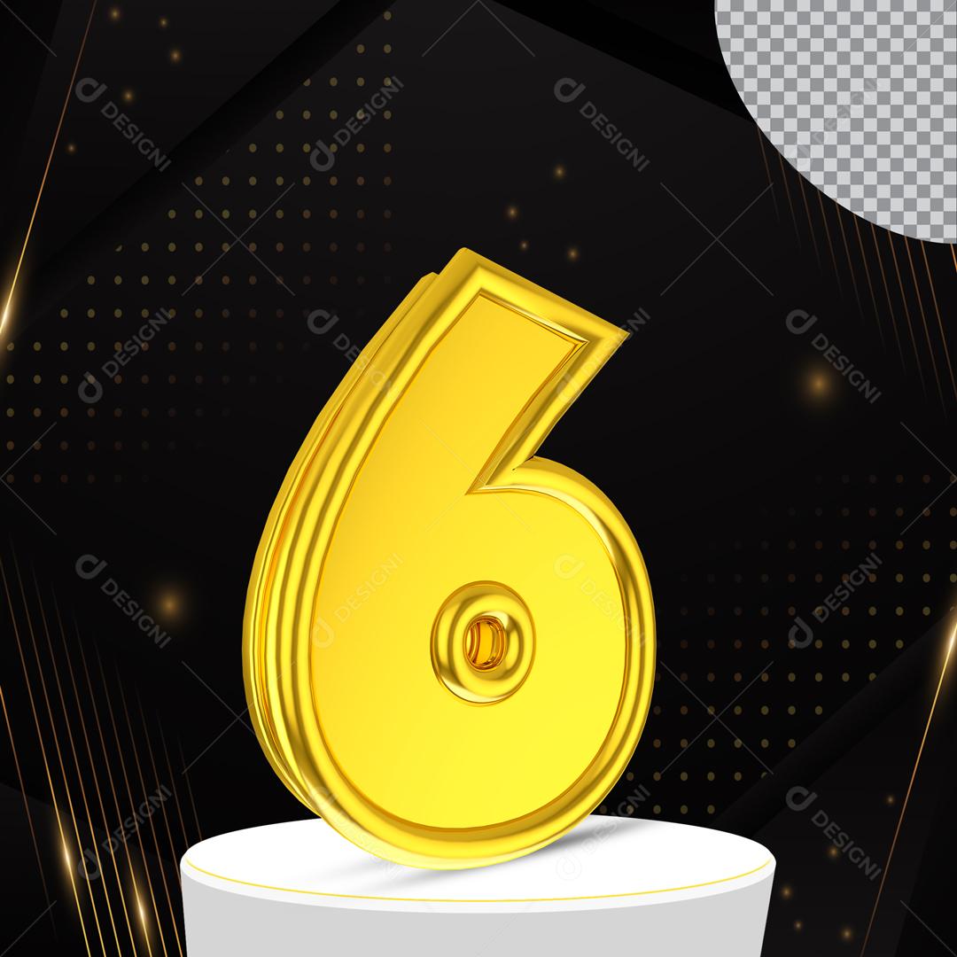 Número 6 Amarelo  3D Para Composição PSD Editável