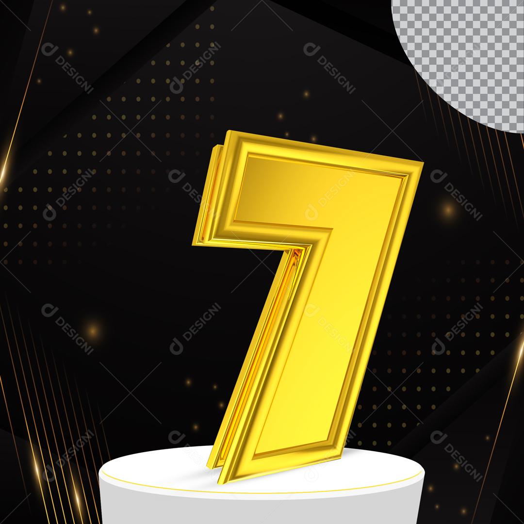 Número 7 Amarelo  3D Para Composição PSD Editável