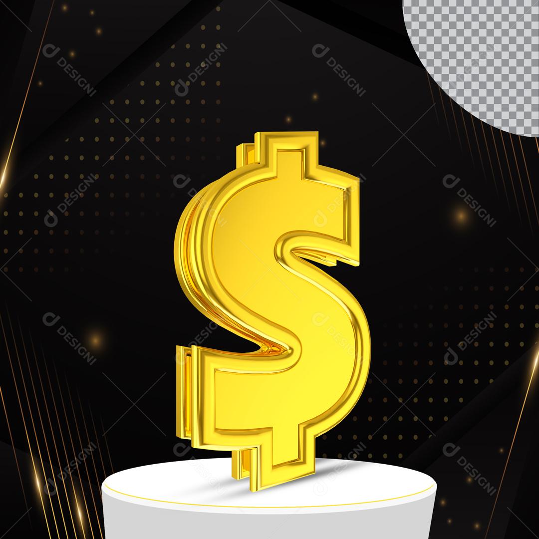 Cifão $ Amarelo  3D Para Composição PSD Editável