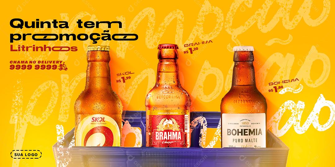 Social Media Quinta tem Promoção Litrinhos Skol Brahma e Bohemia Bar Carrossel PSD Editável