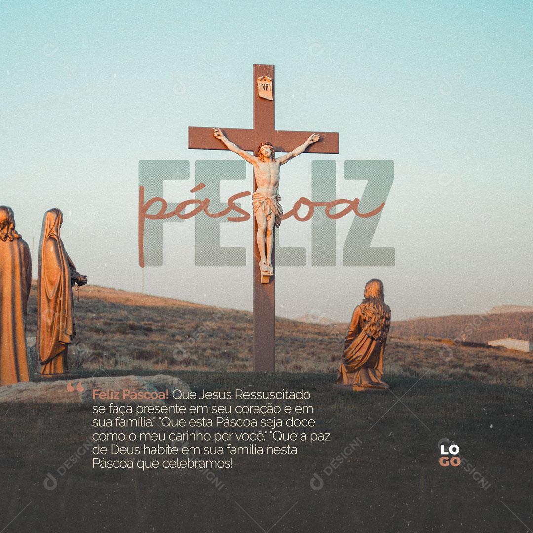 Feliz Páscoa Que Jesus Se Faça Presente em Seu Coração Social Media PSD Editável