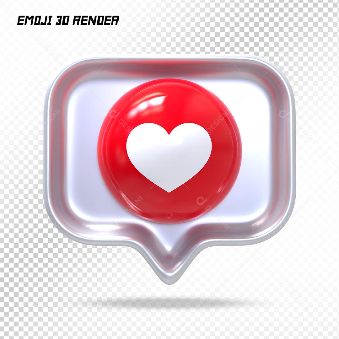 Comentario Emoji Like de Coração Prata Elemento 3D Para Composição PSD