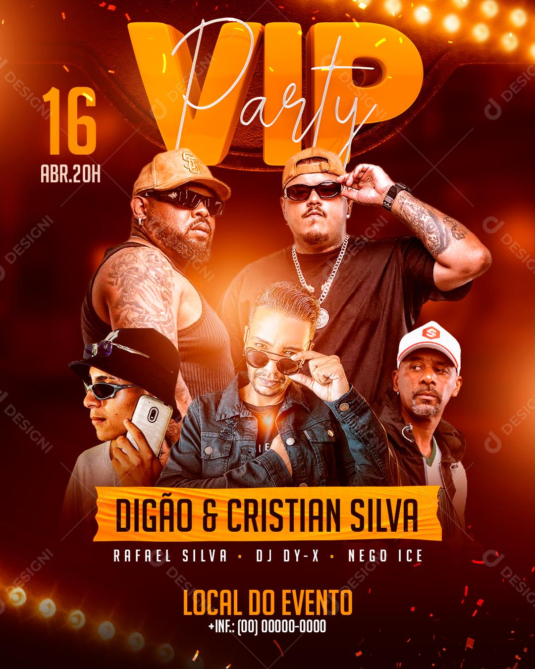 Flyer Party Vip Digão e Critiano Silva Social Media PSD Editável