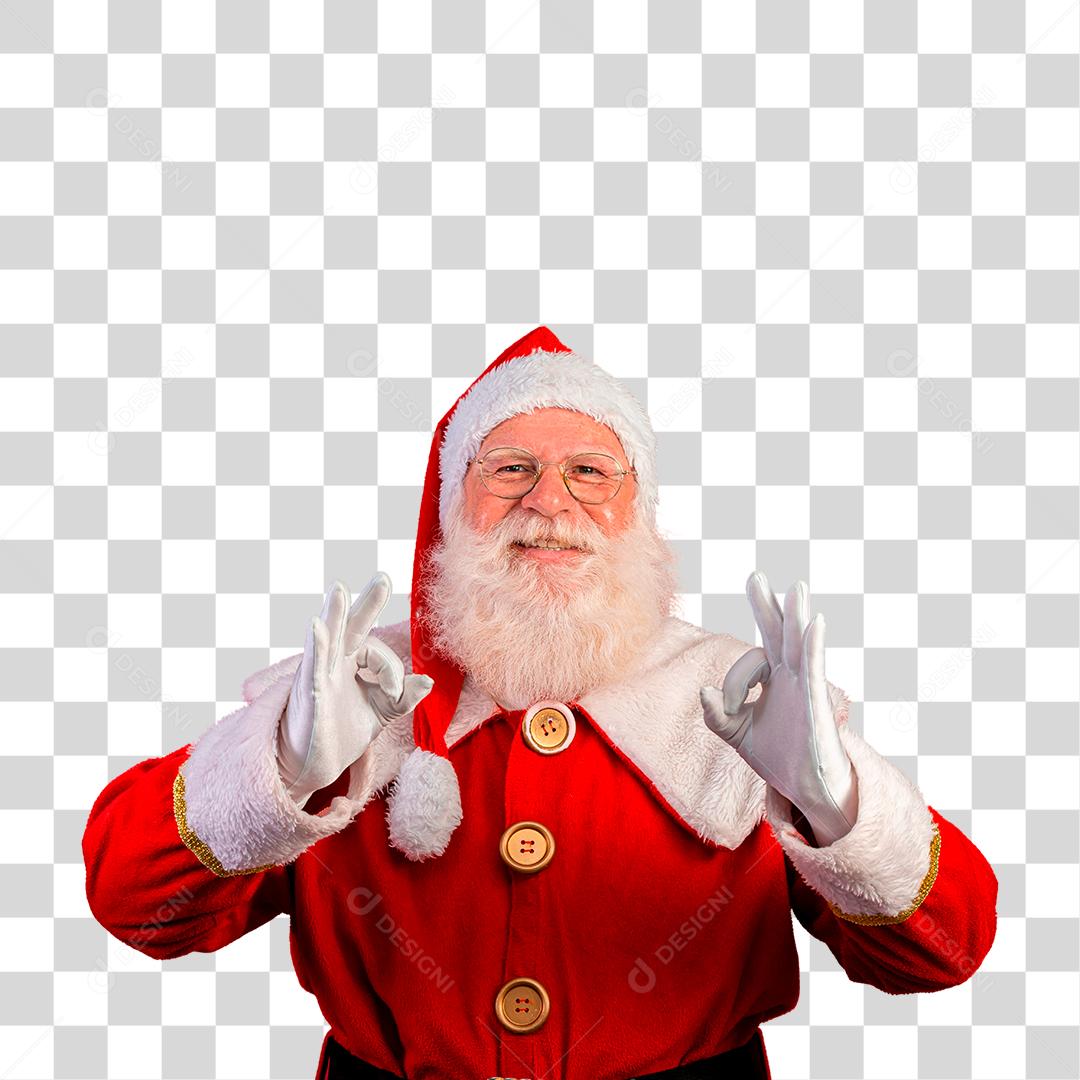 Papai Noel olhando para câmera com sinal de OK PNG Transparente