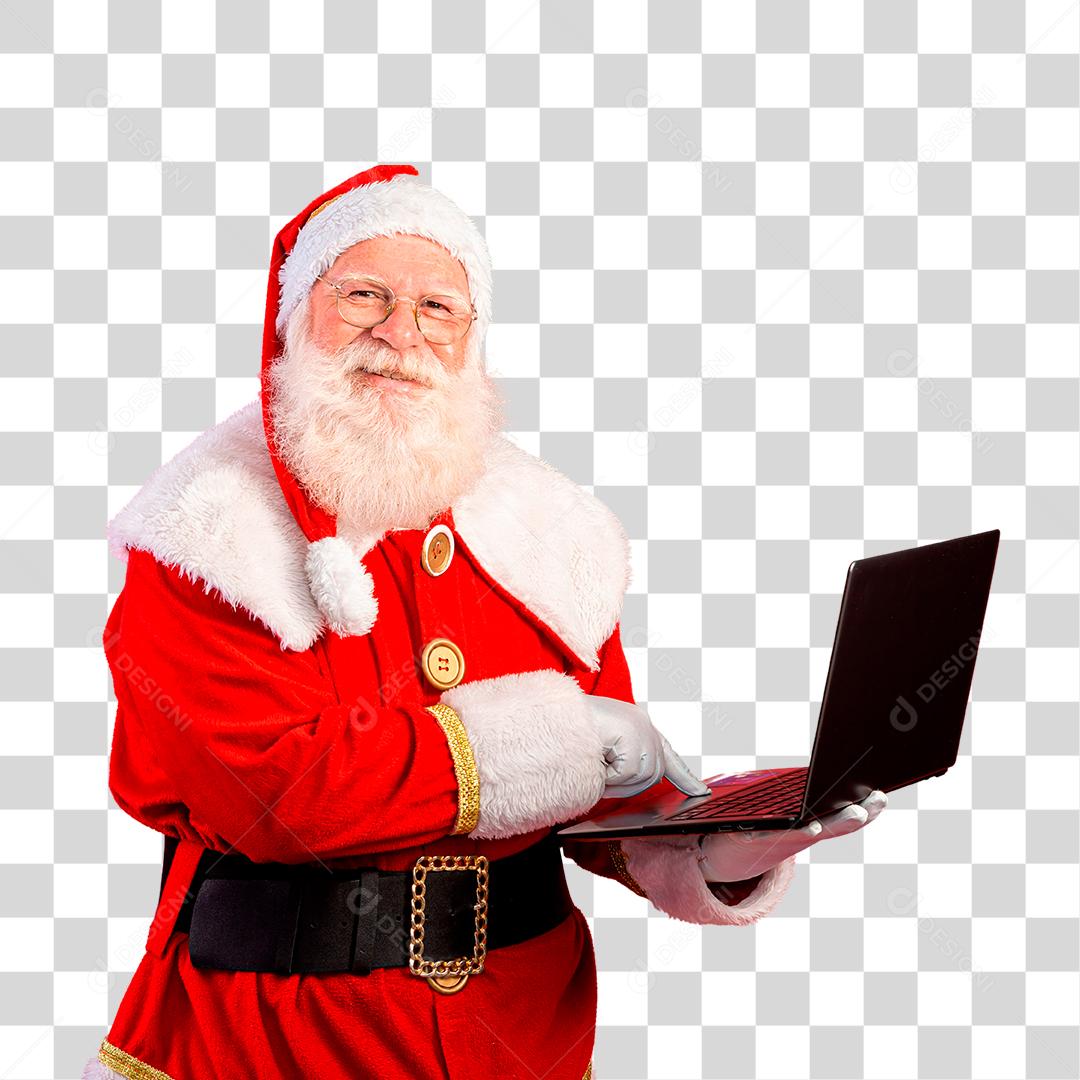 Papai Noel usando notebook PNG Transparente