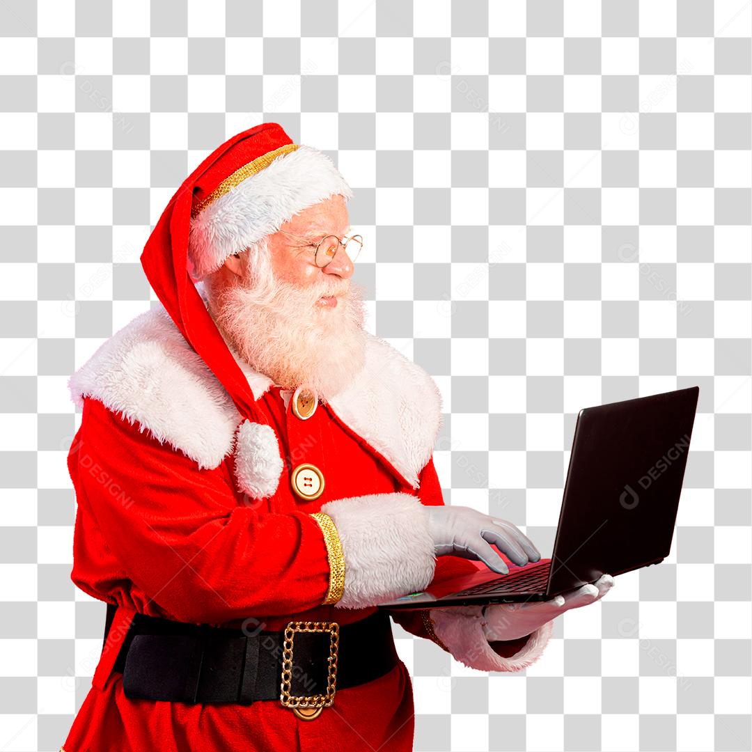 Papai Noel usando notebook PNG Transparente