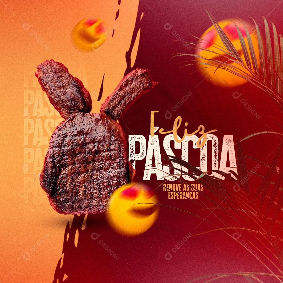 Social Media Feliz Páscoa Renove as Suas Esperanças Churrascaria PSD Editável