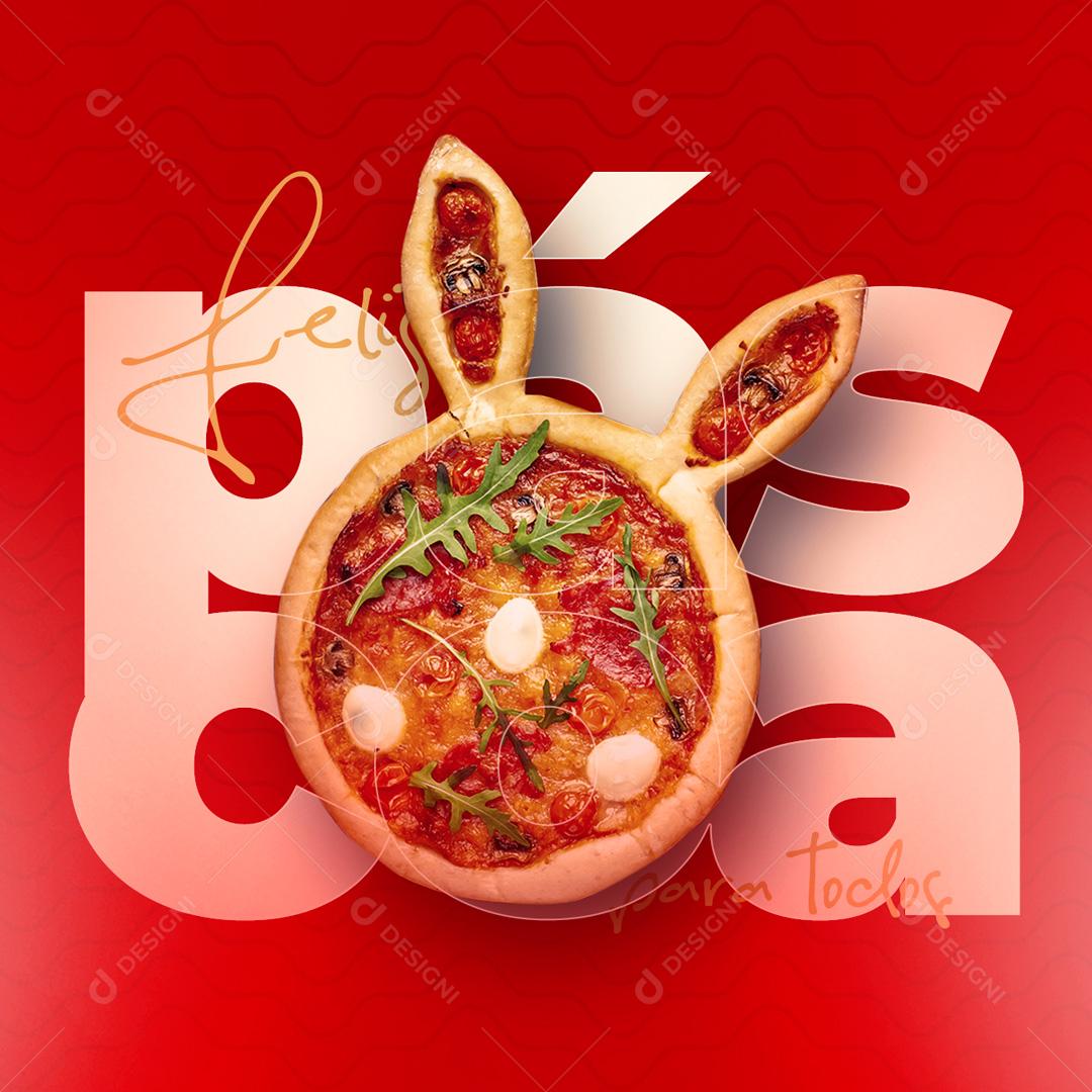 Social Media Feliz Páscoa Para Todos Pizzaria PSD Editável