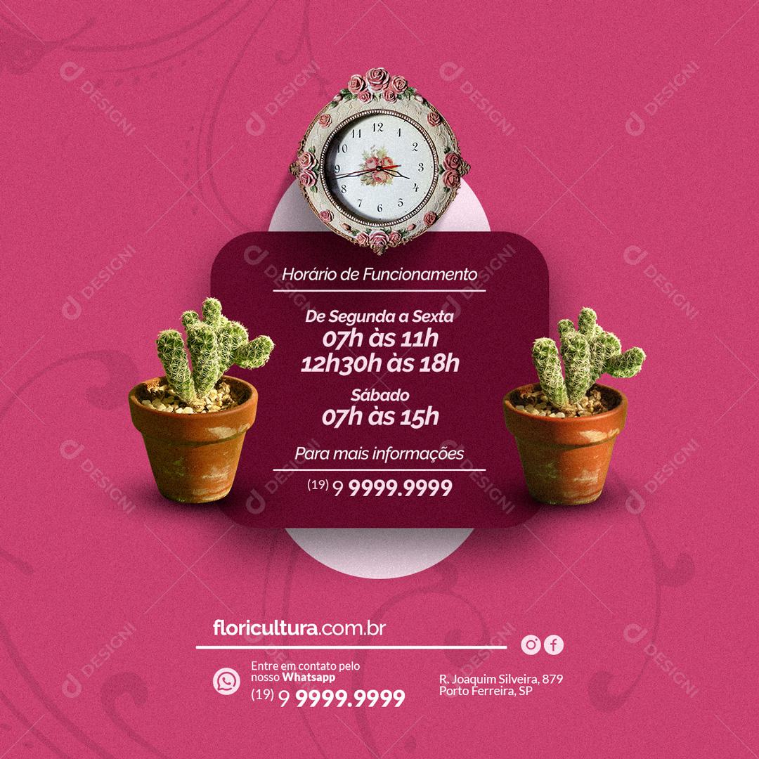 Social Media Horário De Funcionamento Floricultura PSD Editável