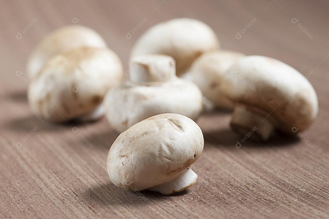 Champignon paris cogumelos sobre fundo de madeira.